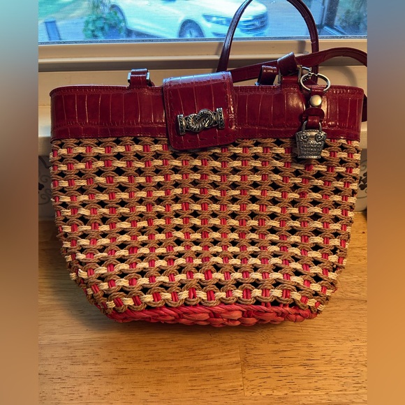 Brighton Red and Tan Woven Shoulder Bag - Picture 1 of 9